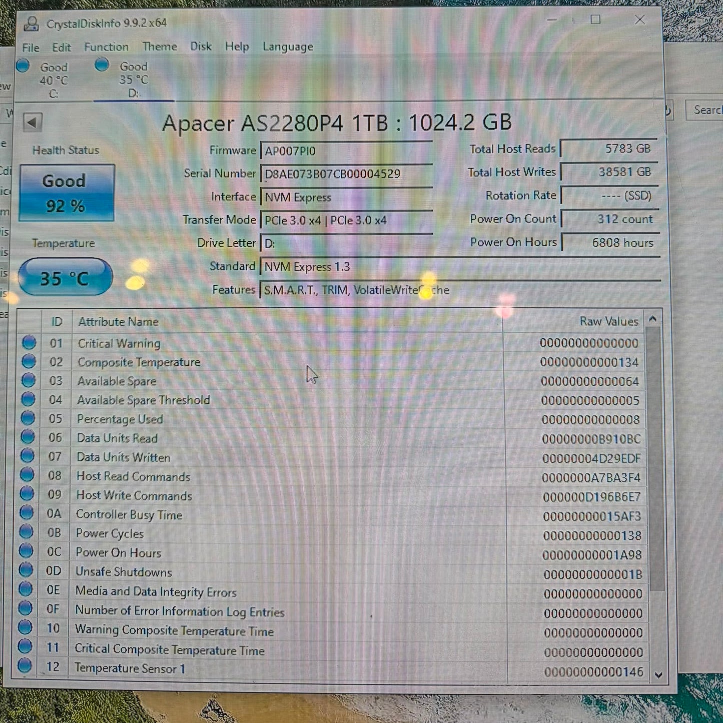 Apacer 2280mm M.2 2280 1TB M.2 NVMe PCle SSD FB1.MDT0D8.001