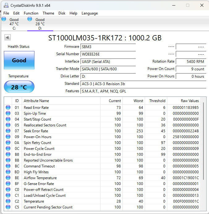 Seagate SRD0NF1 2.5" 1TB Micro USB-B to USB-A HDD 1TEAP5-500