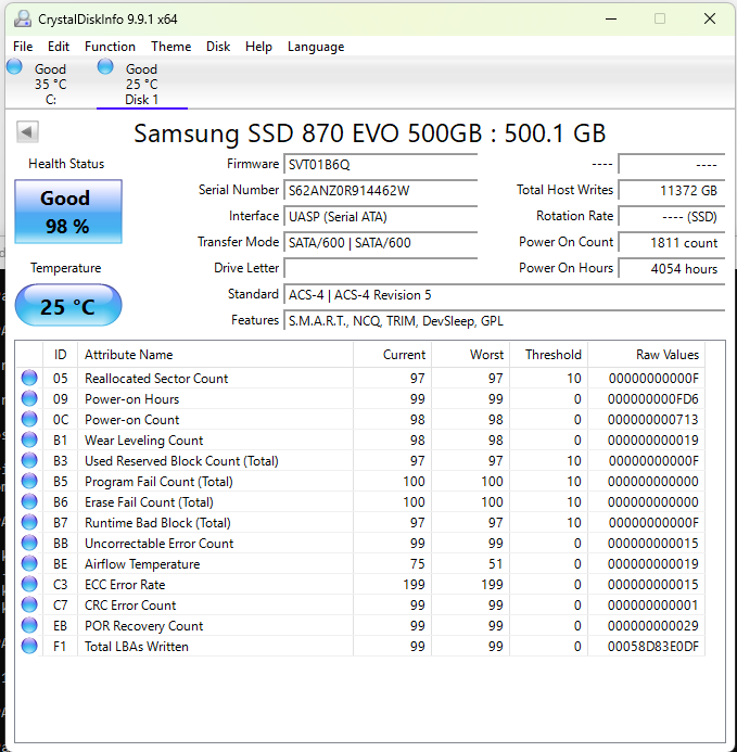 Samsung 2.5" 870 EVO 500GB eSATA III 6Gbps SSD MZ7L3500HBLU