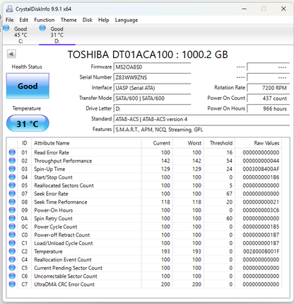 Toshiba 3.5" DT01ACA100 1TB eSATA III 6Gbps HDD DT01ACA100