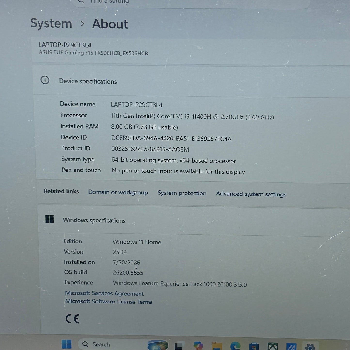 Asus TUF F15 FX506H15.6" i5-11400H 2.7GHz 8GB RAM 512GB SSD 1TB SSD 
