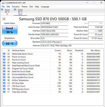 Samsung 2.5" 870 EVO 512GB eSATA III 6Gbps SSD MZ7L3500HBLU