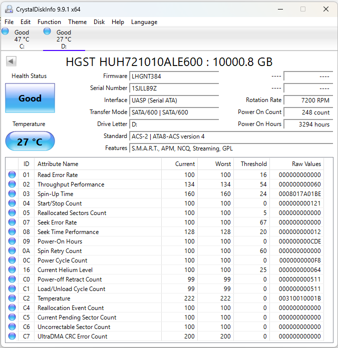 HGST 3.5" 0F27452LHA3840P7C 10TB eSATA III 6Gbps HDD 0F27452
